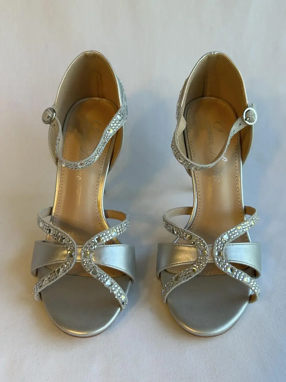 Lauren Lorraine Shoes Womens Size 6 Silver Daisey Crystal Heels Sandals Dress